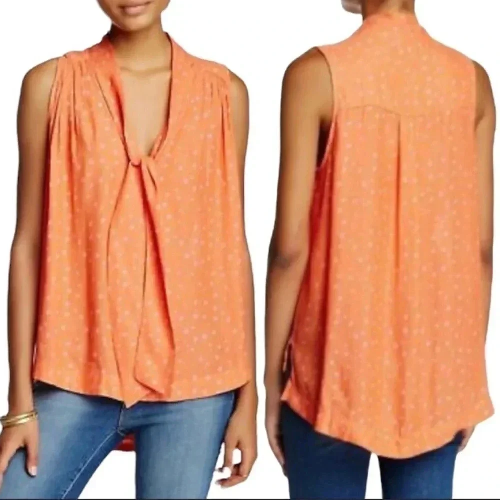 Free People women’s Coral printed Tie Front Sleeveless Blouse XS